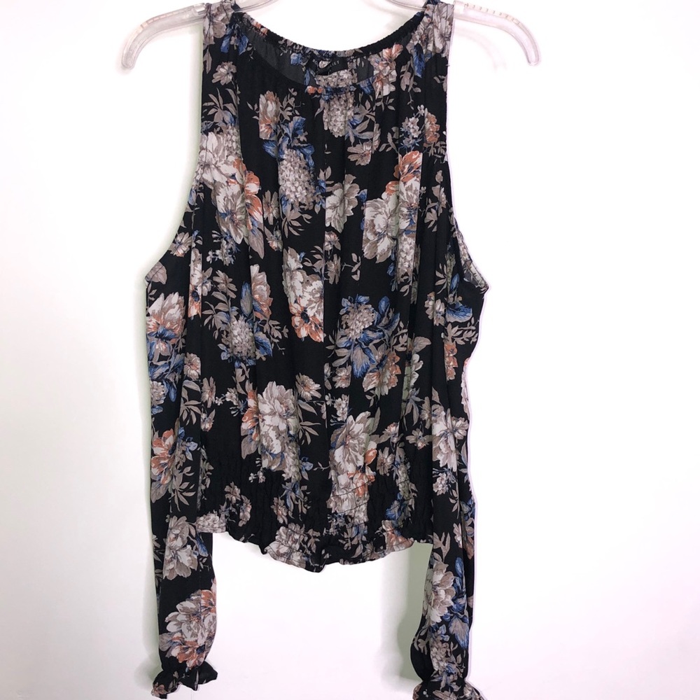 Cold Shoulder Black Floral Top Size M